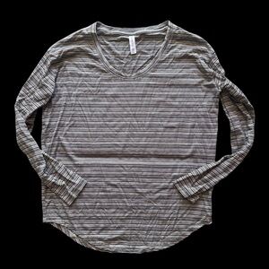 Athleta Black and White Striped Long Sleeve Tee